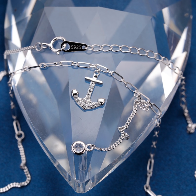 Anchor CZ Micro Pendant 925 Sterling Silver Necklace Link Chain Necklace Sterling Silver Pendant Necklace Jewelry
