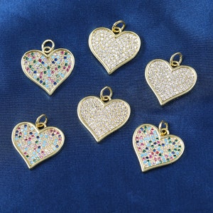 18K Gold Plated Heart Charm CZ Micro Pave Heart Pendant for Bracelet Necklace Earring Jewelry Making 18*17MM