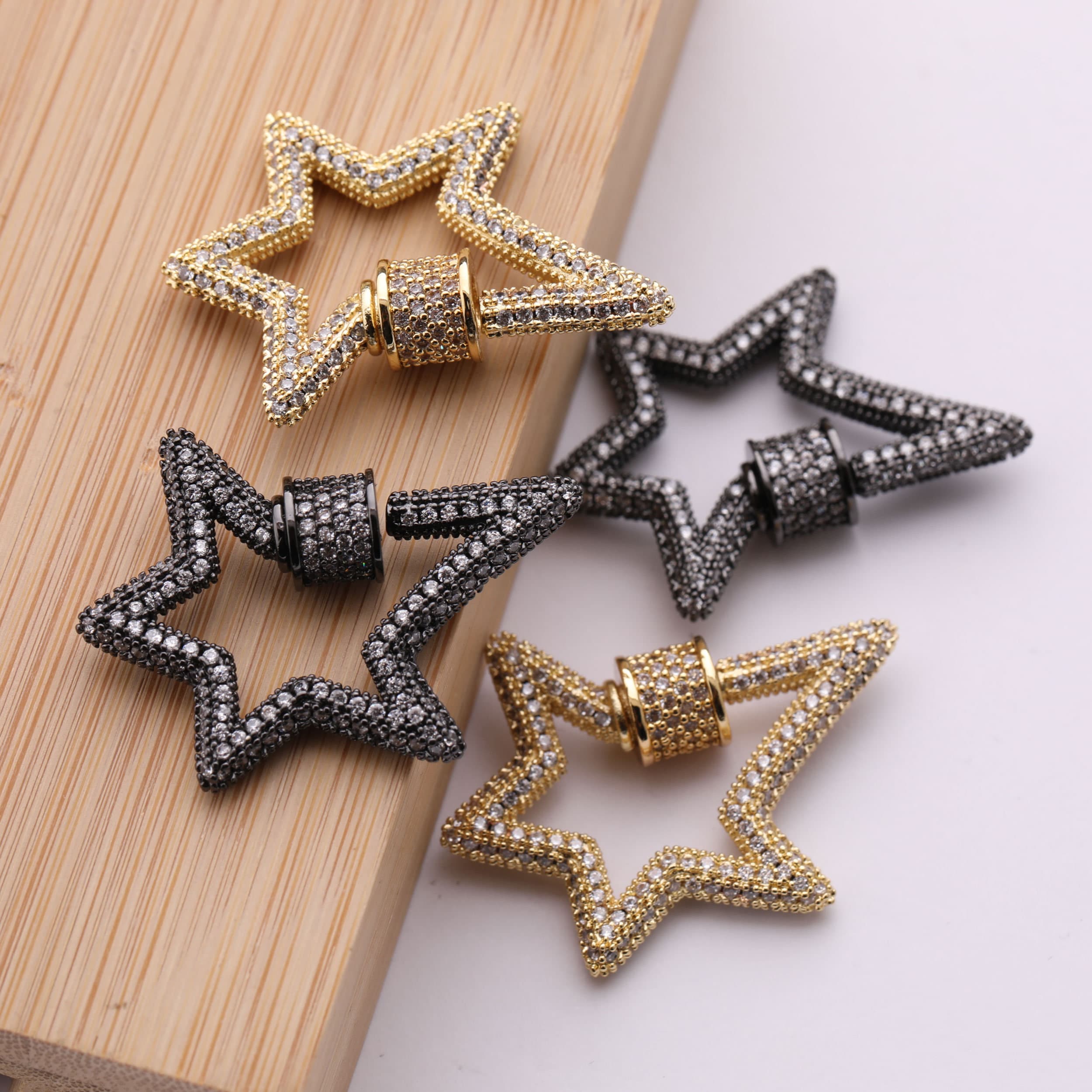 CZ Micro Pave Enamel Star Clasp Carabiner Clasp for Necklace Jewelry Findings 26MM