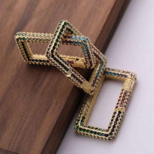 CZ Gold Micro Pave Rectangle Clasp Carabiner Clasp for Necklace Jewelry Findings 30*17MM