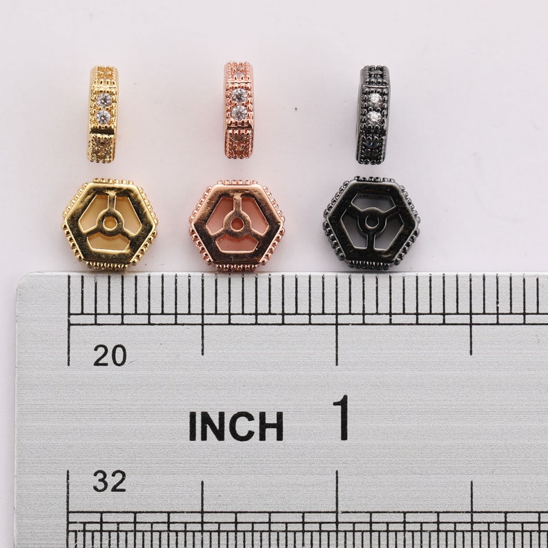 CZ Micro Pave Shamballa Hexagonal Pill Specer Charms for Bracelet Necklace 8.5*3MM