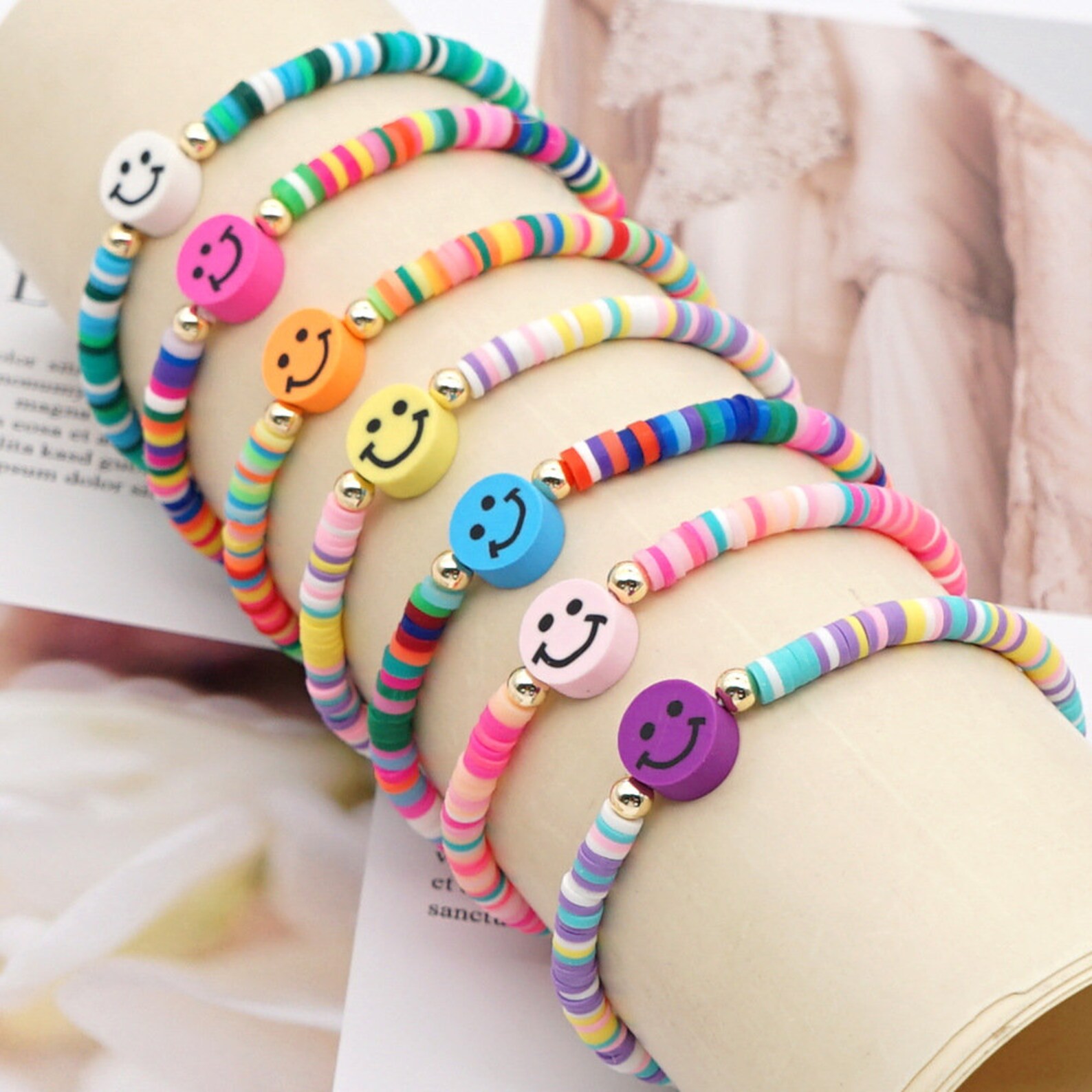 50PCS Mixed Color Smiley Face Beads Polymer Clay Disc Beads Etsy