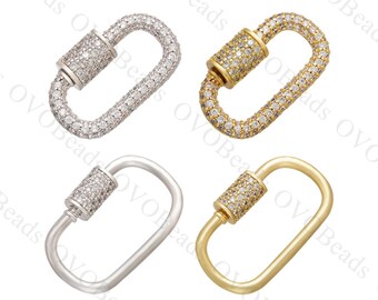 CZ Micro Pave Oval Screw Carabiner Clasp Jewelry Findings