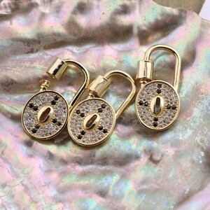 CZ Micro Pave Screw Clasp Carabiner Lock Necklace Gunmetal Chain Necklace with Mom Charm