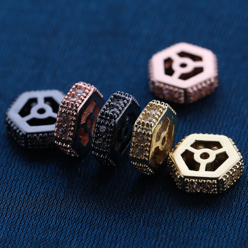 CZ Micro Pave Shamballa Hexagonal Pill Specer Charms for Bracelet Necklace 8.5*3MM