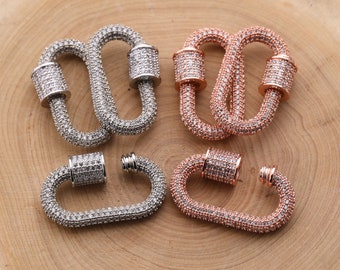 CZ Micro Pave Oval Clasp Carabiner Clasp for Necklace Jewelry Findings 30*18MM