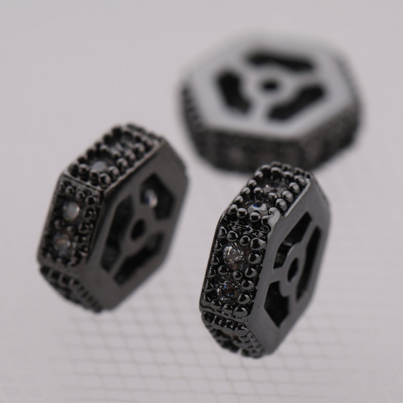 CZ Micro Pave Shamballa Hexagonal Pill Specer Charms for Bracelet Necklace 8.5*3MM