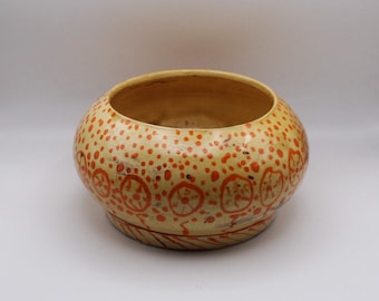 Small Yellow Handmade Ceramic Planter with abstract orange designs