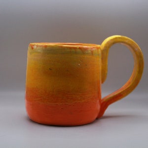 15 fl oz. Orange to Yellow Ceramic Mug, extra large handle, Black glazed inside