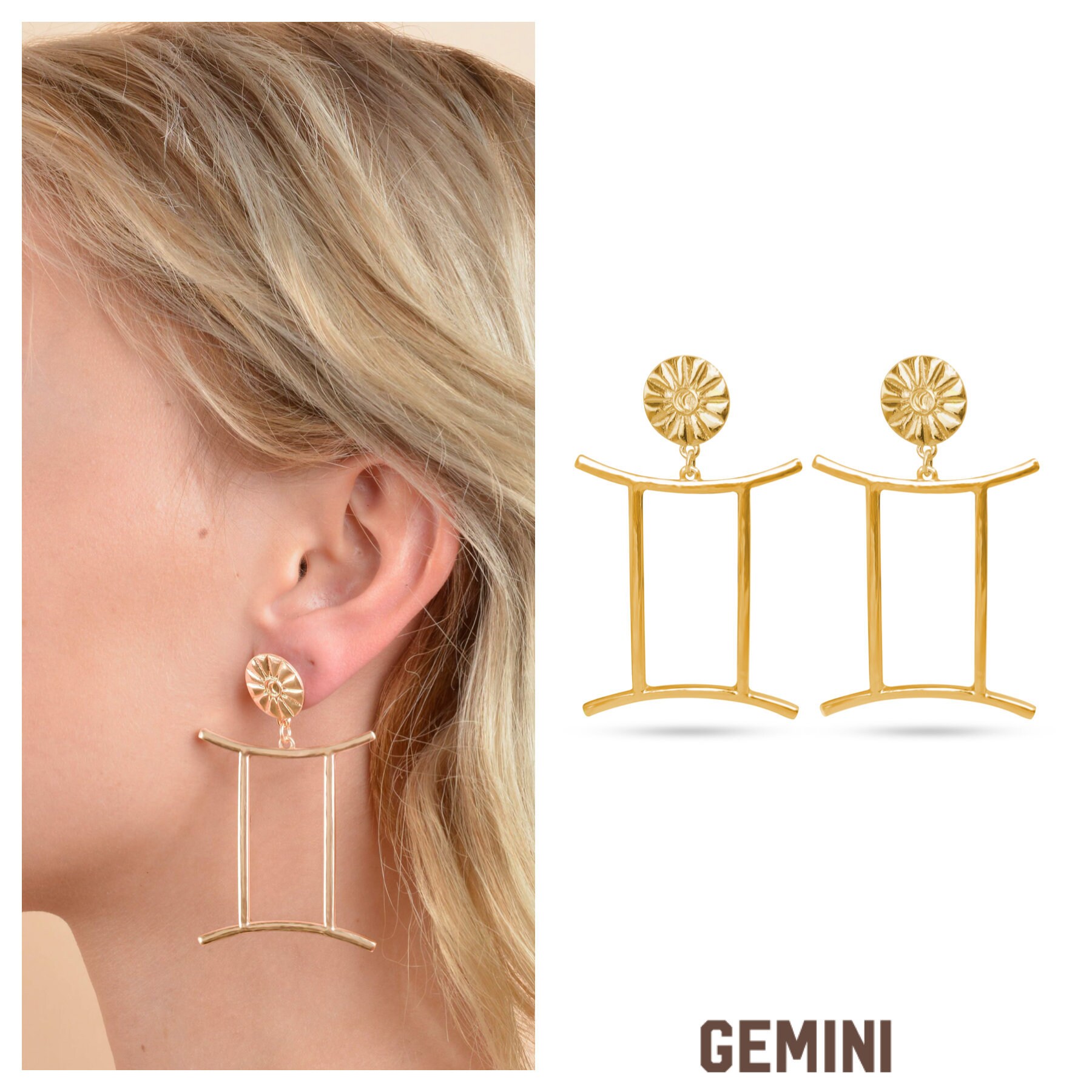 Gemini Astrological Sign Large Zodiac Earrings Zodiac Etsy