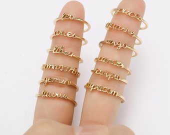 12 Zodiac or Constellation Rings, Dainty Gold Plated, Fully Adjustable sizing, open back, Leo, Virgo, Aries, Taurus, Gemini, and More