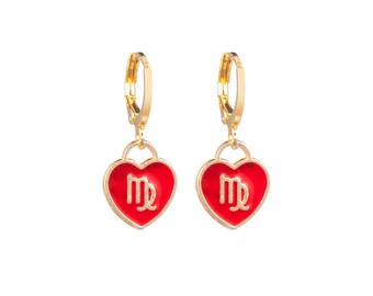 Zodiac Heart Earrings: 18K Gold Plated Constellation Jewelry