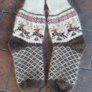 Goat Down Wool Socks, Scandinavian Deer Print, Warm Cozy Winter Accessories