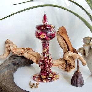 Rose Petal Altar Jar, Gold Leaf Shrine Jar, Rose Petal Altar Dish, Gold Altar Bottle, Shrine Box, Rose Petal Witch Box