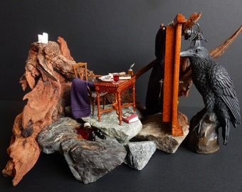 Edgar Allan Poe Diorama, The Raven Diorama, Horror Diorama, Edgar Allan Poe Art, Halloween Diorama, Dark Decor