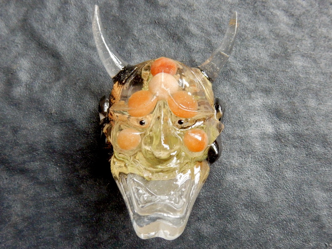 Japanese Hannya Mask, Japanese Demon Mask, Red Aventurine Crystal Art ...