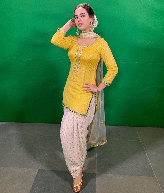 white and yellow punjabi suit