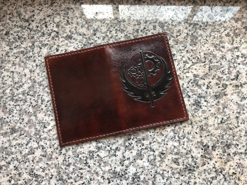 Brotherhood Of Steel Inspired Handcrafted Leather Passport Cover Fallout Inpired Leather Gift Brotherhood Handmade Leather Passport Case
