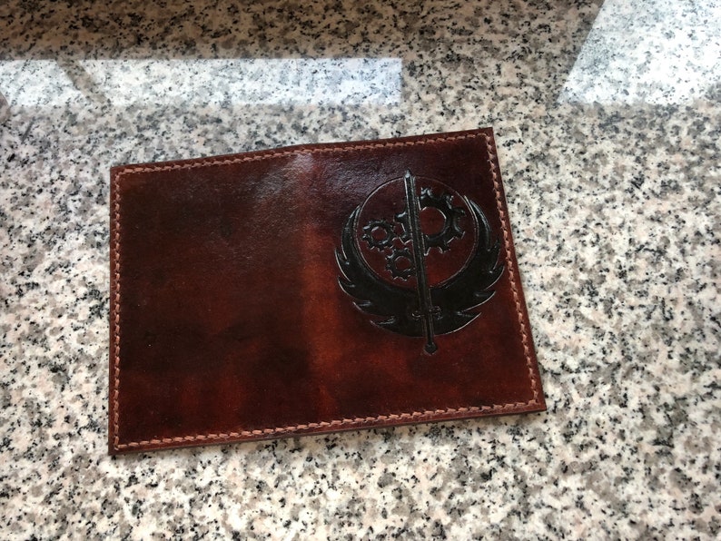 Brotherhood Of Steel Inspired Handcrafted Leather Passport Cover Fallout Inpired Leather Gift Brotherhood Handmade Leather Passport Case