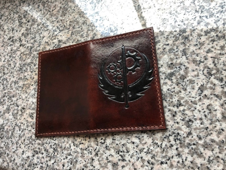 Brotherhood Of Steel Inspired Handcrafted Leather Passport Cover Fallout Inpired Leather Gift Brotherhood Handmade Leather Passport Case