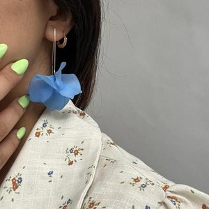 Blue Petal Drop Hook Earrings - Statement Acrylic Earrings with Gold Wire - Floral Jewellery | Gifts For Her, Friend & Valentines