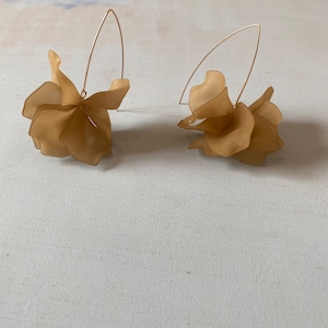 Caramel Brown Petal Drop Hook Earrings - Statement Acrylic Earrings with Gold Wire - Floral Jewellery | Gifts For Her, Friend & Valentines