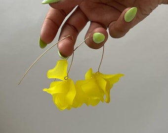 Sunshine Yellow Petal Drop Hook Earrings - Statement Acrylic Earrings with Gold Wire - Floral Jewellery | Gifts For Her, Friend & Valentines