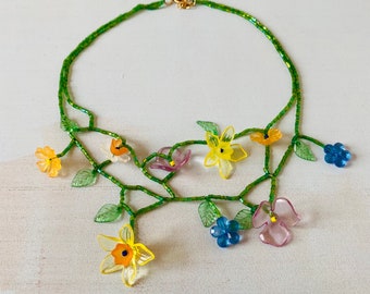 Beaded Floral Necklace - Perfect for Spring / Summer