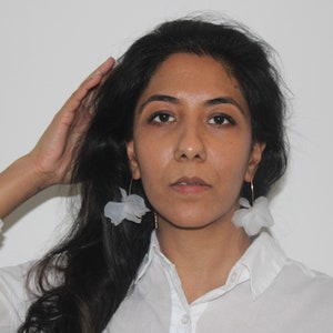 Cotton White Acrylic Petal Drop Hook Statement Earrings