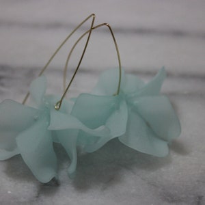 Pale Blue Petal Drop Hook Earrings Statement Acrylic Earrings with Gold Wire Floral Jewellery Gifts For Her, Friend & Valentines image 3