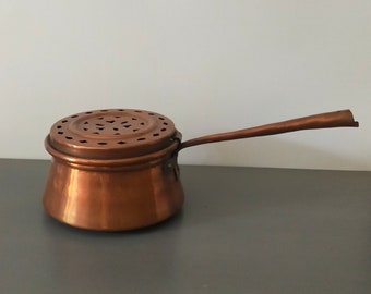 old copper saucepan with lid/old copper bed warmer basin/copper heater/smoking pan/diffuser