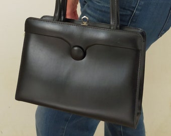 Vintage minimalist bag / French smooth black imitation leather handbag from the 50s/60s/ chic minimalist bag vintage French purse