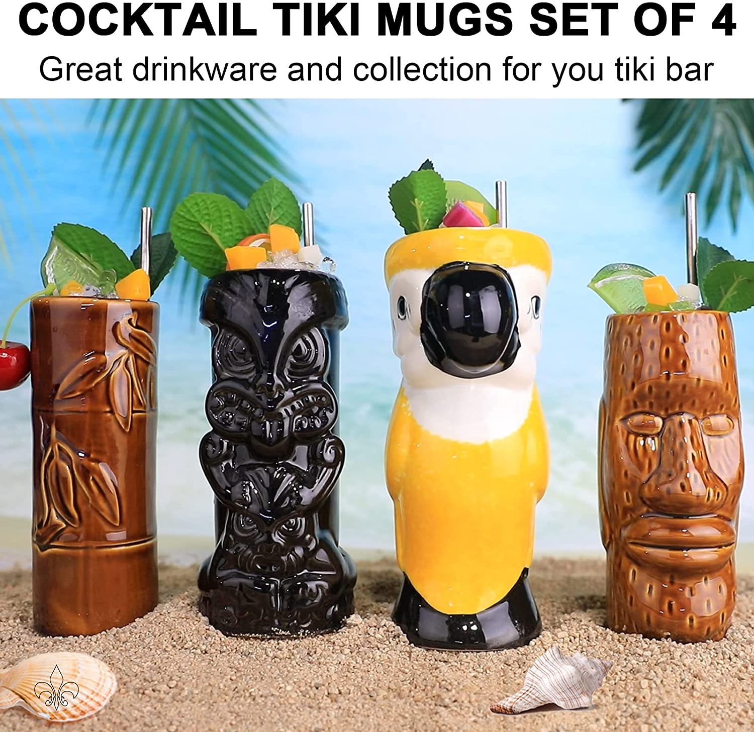 Tiki Mugs Cocktail Set Of 4 Grandes Vasos de cerámica Etsy