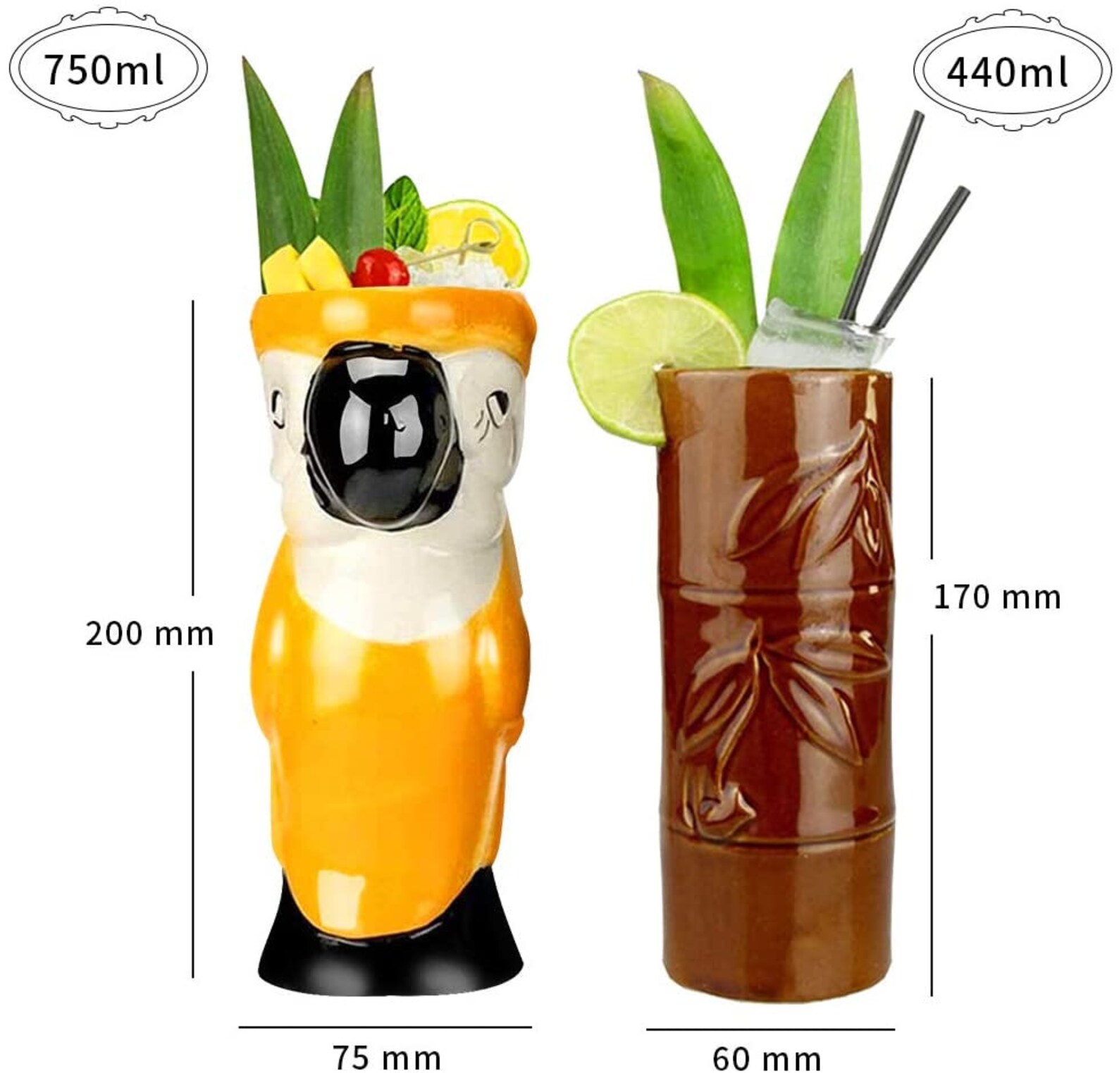 Tiki Mugs Cocktail Set Of 4 Grandes Vasos de cerámica Etsy