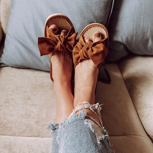 Brown Ribbon Slippers
