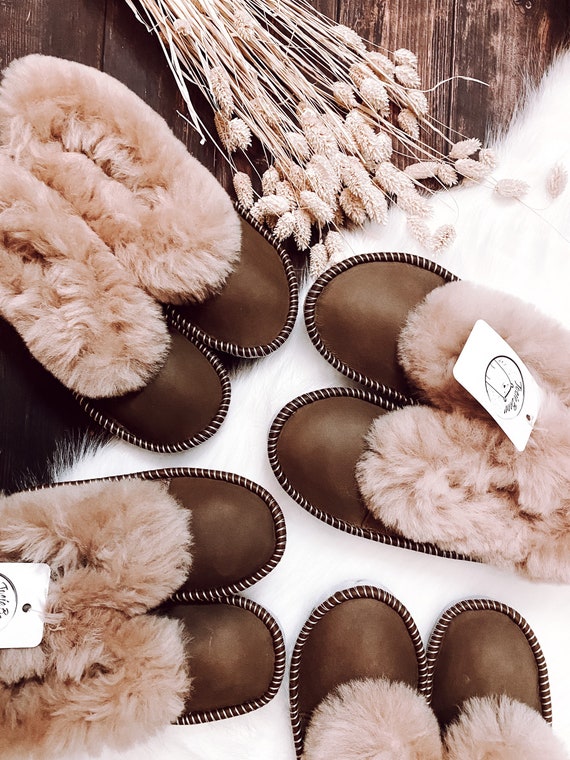 Pinkish Fur Brown Range Sheepskin Slippers Lucky Dip Etsy