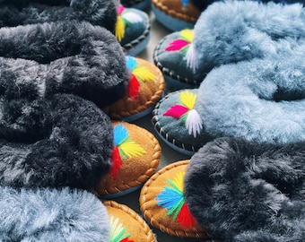 Dark Fur Range Embroidered Moccasin Slippers Lucky Dip