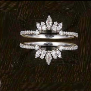 2.00 Ct Round Cut Diamond Crown Wedding Enhancer Wrap Band Ring 14K White Gold Finish, Engagement Enhancer Guard Ring, Mothers Day Gift Idea