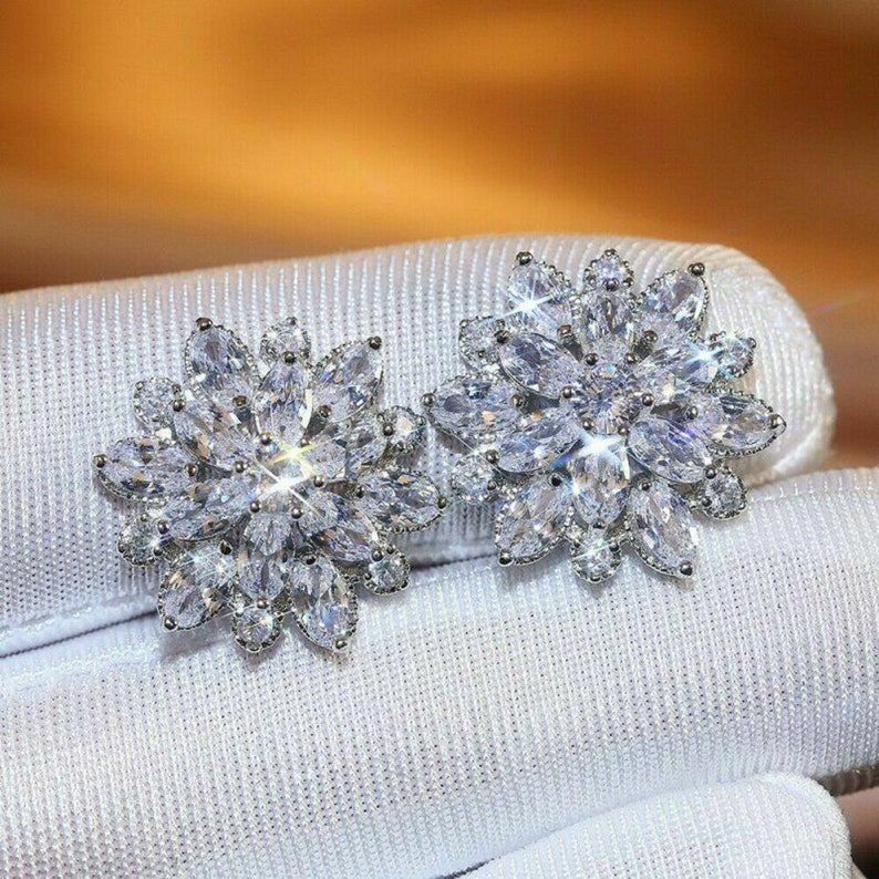 3Ct Oval Cut VVS1/D Diamond Flower Cluster Stud Earrings 14K image 3