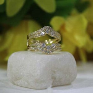 Obrączka ochronna z 14-karatowego żółtego złota, pierścionek z okrągłym diamentem o masie 2,00 ct, pierścionek z rocznicą, pierścionek zaręczynowy.