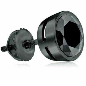1Ct Round Cut Simulated Black Diamond Single Stud Earring 14k Black Gold Finish