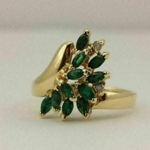 1.40 Ct Marquise Emerald Diamond Wedding Engagement Ring 14k Yellow Gold Over
