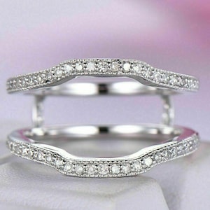 1.20Ct Round Cut Diamond Curved Enhancer Wedding Band Ring 14K White Gold Over Engagement Enhancer Guard Ring,Mothers Day Gift Idea