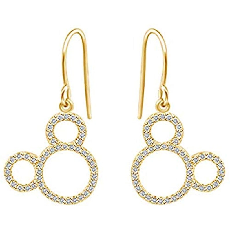 【超お買い得!】 Round Classic Cut Dang Mouse Mickey Beautiful Look Set Prong Zirconia Cubic イヤリング Round Cut Cubic Zirconia Prong Set Look Beautiful Mickey Mouse Dangle Earring With A Fishhook Earrings 925 Sterling Sliver For Womens, Girls