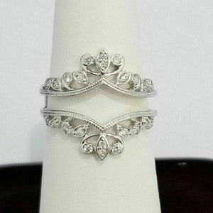2CT Diamond Solitaire Enhancer Guard Round Vintage Ring 14K White Gold Over Enhancer Wrap, Ring Guard Enhancer, Ring Jacket Valentines Gift