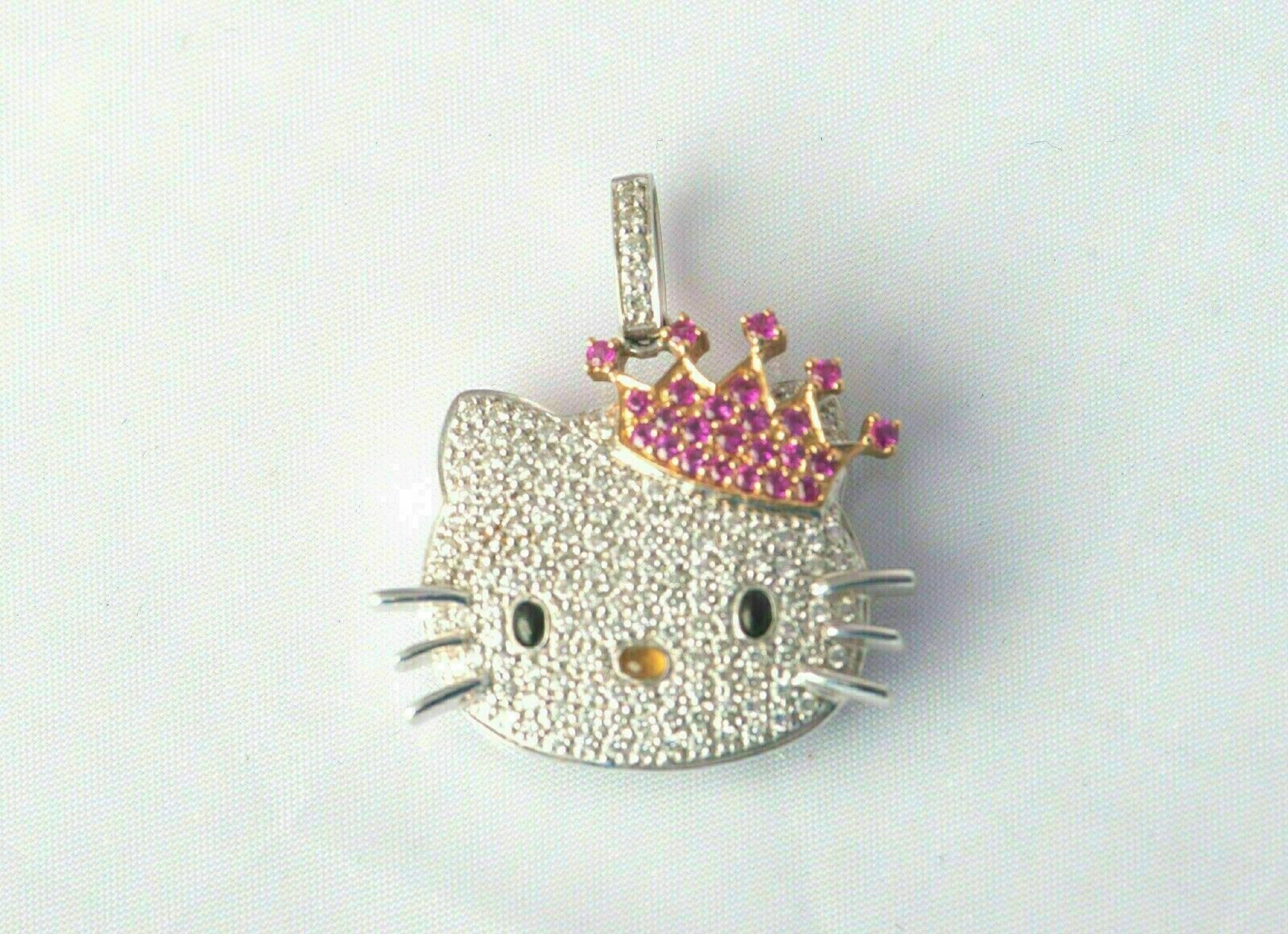 Hello Kitty 2Ct Round Cut Lab Created Diamond Ring 14k White Gold Plated  Silver