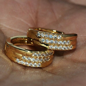 1.50Ct Round Cut Diamond Huggie Hoop Earrings 14k Yellow Gold Plated