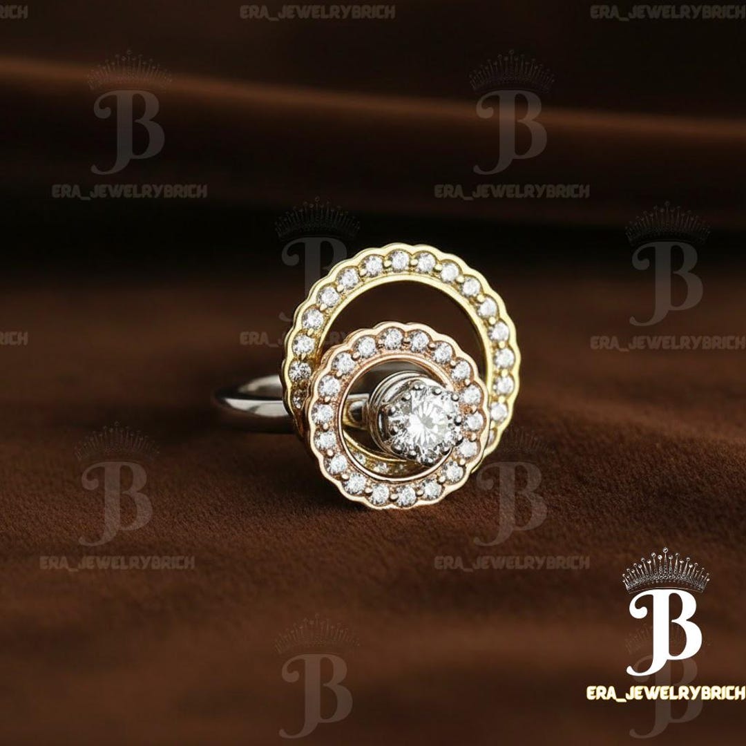 Two Circle Spinning Ring 2ct Round Simulated Diamond 14K Three Tone ...