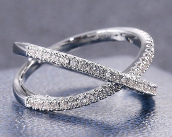 Criss Cross Diamond Wedding Band,Cross Ring, 1.4 Ct Round Cut Diamond Ring, 14K White Gold Over, Fancy Party Wear Ring, Gifts For Her