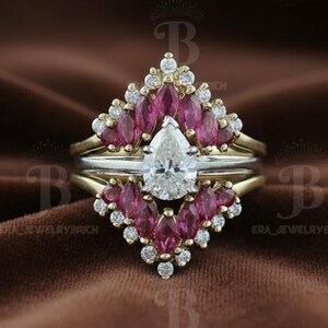 3.50Ct Pear Cut Halo Engagement Ring | Pink Marquise Diamond Ring | Bridal Ring | 925 Sterling Silver | Promise Ring for Her